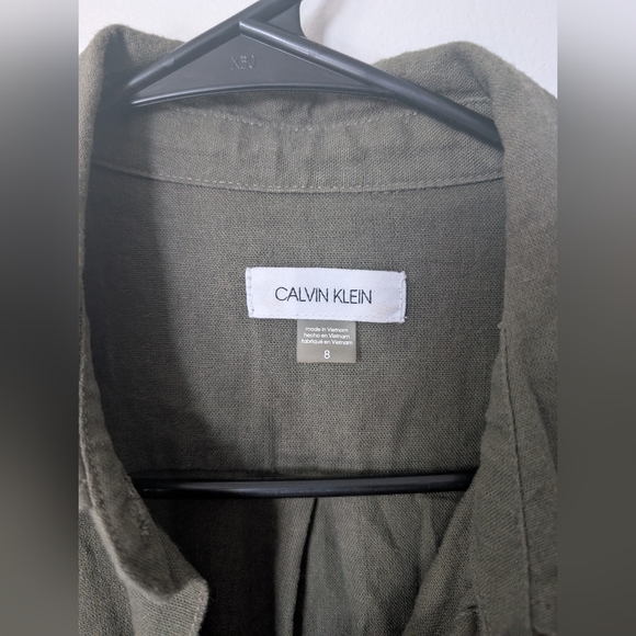 Calvin Klein Women's Dark Green Button Up Linen Dress - Picture 2 of 6